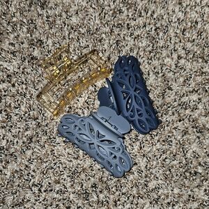 Elegant Hair Claw Clips Set - Gold and Gray